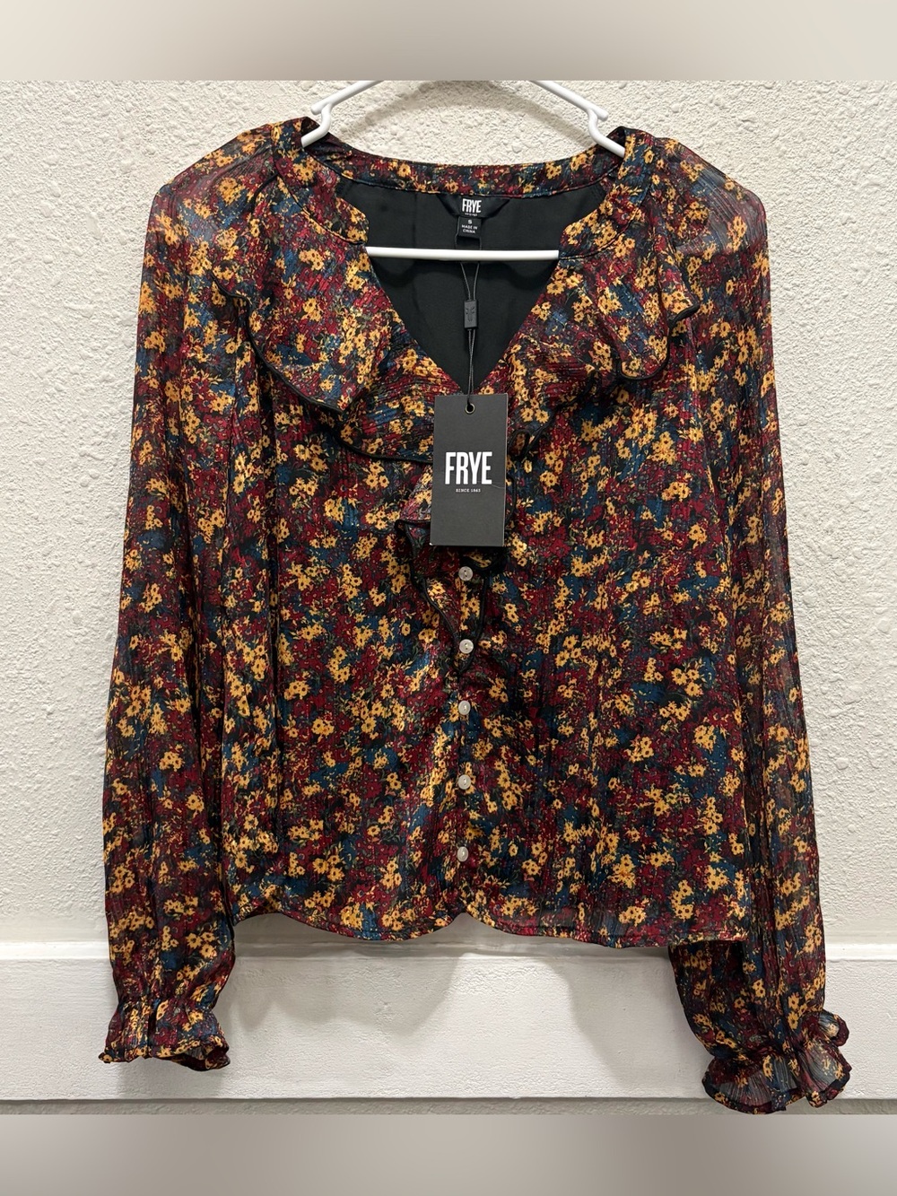 Frye Red Multi Floral Peasant Blouse NWT Small